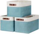 DULLEMELO Storage Baskets for Shelves, Fabric Collapsible Rectangular Storage Bins for Shelves, Closets, Nursery, Home, Empty Gift Baskets (3-Pack Medium-15 inch X 11 inch X 9.5 inch , White&Teal) by TinyTreasures Baby Boutique