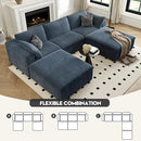 118" Cloud Couch Modular Sectional Sofa for Living Room,Modern Sofa with Deep Seat，U-Shape Boneless Couch with 2 Ottoman,Comfy Upholstered Corduroy Couches for Apartment, Studio, Office,Bedroom，Blue by CozyNest Decor