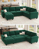 Belffin Modular Sectional Sleeper Sofa with Pull Out Bed U Shaped Sectional Sofa Couch with Storage Ottoman Velvet Covertible 7-Seater Sofa for Living Room Green by CozyNest Decor