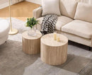 CIMOTA Round Wood Nesting Coffee Table Set of 2, Modern Circle Travertine End Side Table Sets for Living Room, Light Wooden Color/No Assembling by CozyNest Decor
