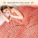 L'AGRATY Chunky Knit Blanket Throw: 60''x80'' Chenille Chunky Knitted Throw Blankets for Twin Bed Couch - Handmade Thick Cable Knit Blanket - Large Crochet Rope Blankets for Home Decor(Coral Pink) by CozyNest Decor