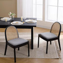 Mid Century Dining Chairs Set of 2, Accent Rattan Side Chairs Linen Fabric Kitchen Chair with Solid Wooden Legs for Living Room Dining Room, Grey by CozyNest Decor