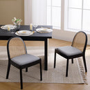 Mid Century Dining Chairs Set of 4, Accent Rattan Side Chairs Linen Fabric Kitchen Chair with Solid Wooden Legs for Living Room Dining Room, Grey by CozyNest Decor