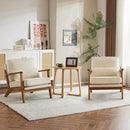 Karl home Accent Chair Wide Armrest Mid-Century Lounge Chair Linen Fabric Armchair with Lumbar Pillow & Solid Wood Frame for Living Room, Bedroom, Balcony, Beige by CozyNest Decor