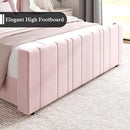 HOMBCK Queen Bed Frame Pink Upholstered Bed with Vertical Channel Tufted Headboard & 22" Footboard, Noise Free/Wooden Slats/Noise Free/No Box Spring Needed/Easy Assembly by CozyNest Decor