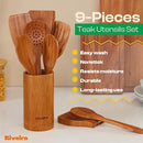 Riveira Natural Bamboo Wooden Cooking Utensils Set of 9 Premium Quality Non-Toxic Wooden Spoons and Spatulas for Cooking by CozyNest Decor