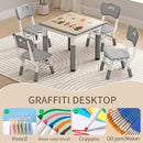Kid Table and Chairs, Height Adjustable Childrens Table and Chair Set, Kids Tables for Age 2-8, Graffiti Desktop, Table for Kids with 4 Seats, Small Kids Table, Max 300lbs by CozyNest Decor