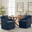VKNOW Upholstered Dining Chairs, Modern Kitchen Chairs Dinner Chairs with 4 Casters, Linen Armchair for Bedroom Reading Room Living Room, Navy by CozyNest Decor
