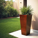 WORTH Garden 25" Large Metal Glazed Planter Set of 2, Luxurious Glossy Finish Red Tall Square Tapered Steel Plant Pots, Decor Flower Pot Indoor & Outdoor, Drainage Hole & Dual-Purpose Plant Saucer by CozyNest Decor