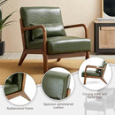 Glitzhome Mid Century Hunter Green Accent Armchair, Single Reading Armchair PU Leather Lounge Chair with Walnut Ruberwood Frame by CozyNest Decor