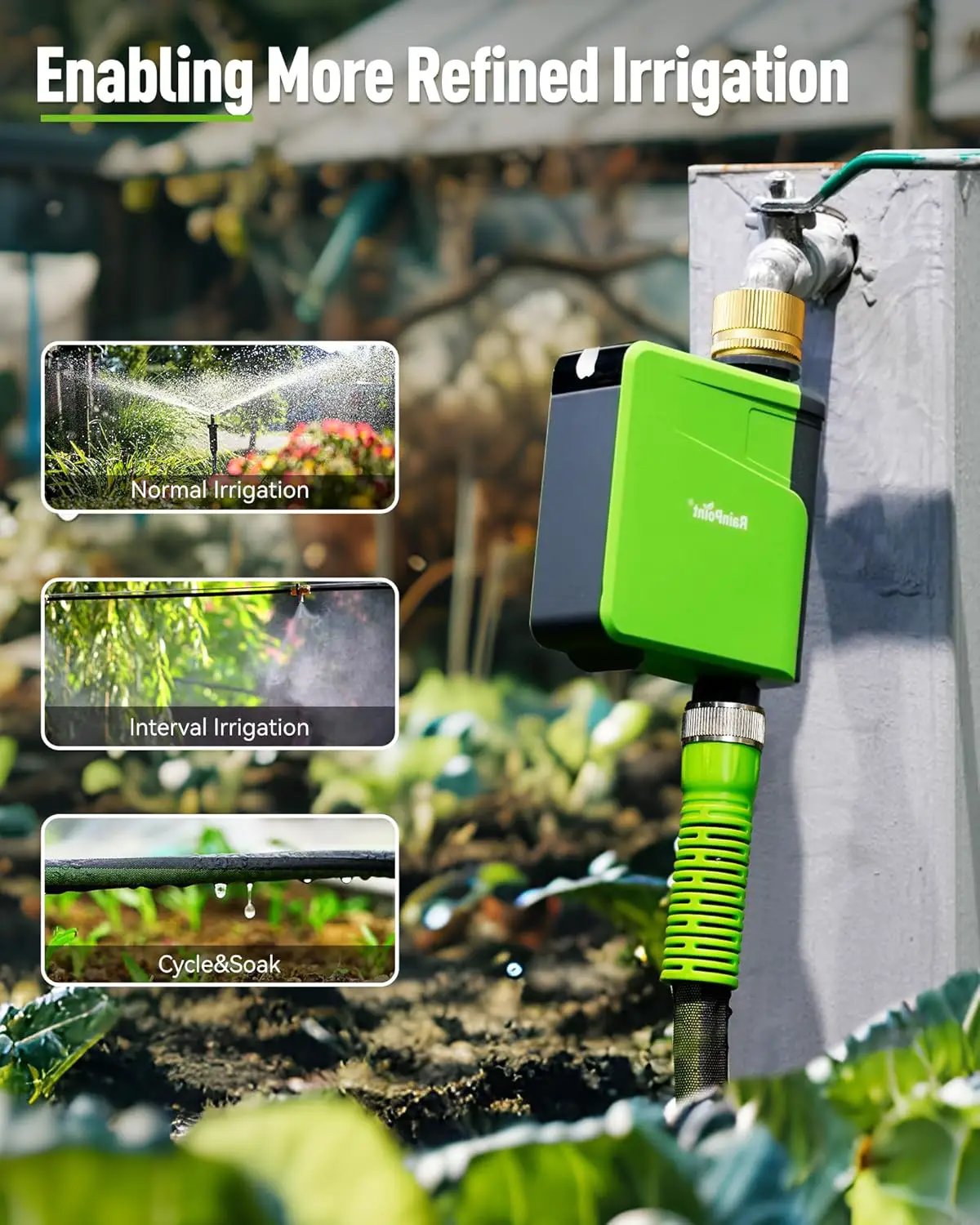 RAINPOINT WiFi Hose Timer, Brass Inlet Smart Sprinkler Timer for Watering, WiFi Watering Timer for Garden Hose with Hub, APP & Voice Control, Automatic Irrigation System for Lawns and Yard, photo 5 of 6
