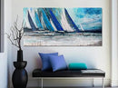 Arjun Blue Abstract Wall Art Canvas Teal Ocean Sailboat Picture Modern Turquoise Coastal Nautical Painting Large 48"x24" Framed Textured Artwork for Living Room Bedroom Bathroom Home Office Wall Decor by CozyNest Decor