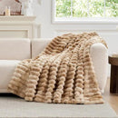 Cozy Bliss Faux Fur Throw Blanket for Couch, Cozy Warm Plush Striped Blanket for Sofa Bedroom Living Room, 50 * 60 Inches Tie-dye Kahki by CozyNest Decor