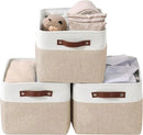 DECOMOMO Storage Bins Fabric Storage Baskets for Shelves, Linen Closet Organization Toys Nursery (Beige and White, Large - 3 Pack) by CozyNest Decor