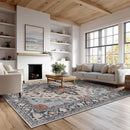 9x12 Area Rug Living Room Rugs, Stain Resistant Washable Rug, Vintage Large Non-Slip Backing, Low Pile Lightweight Print Rug for Bedroom Dinning Room Home Office (Blue/Gray) by TinyTreasures Baby Boutique