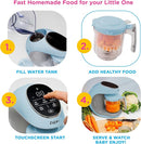 EVLA'S Baby Food Maker, Steamer, Blender, Baby Food Processor for Healthy Homemade Baby Food in Minutes, Touch Screen with 6 Reusable Food Pouches, Baby Registry Essential, Blue by TinyTreasures Baby Boutique