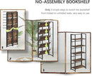 4NM No Assembly Foldable Bookshelf, 5-Shelf Collapsible Bookcase Storage for Small Spaces, 62.2" H, Rustic Brown and Black by CozyNest Decor