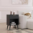 Fluted Night Stand with Opening Storage,Mid Century Bedside Table with Drawer,Modern Nightstand with Solid Wood Legs,End Table Side Table for Living Room,Bedroom,Black CTG56BK by CozyNest Decor