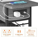 End Table with Charging Station, Flip Top Nightstand with USB Ports and Outlets,Couch Side Table with Fabric Bag and Hooks, Bedside Table for Space Saving, Living Room, Bedroom (Grey) by CozyNest Decor