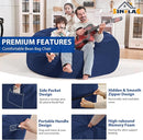 4FT Bean Bag Chair, Large Bean Bag Chairs with Memory Foam Filled, Fluffy Beanbag Sofa with Dutch Velvet Cover, Round BeanBag Chairs for Living Room, Playroom - Blue by TinyTreasures Baby Boutique