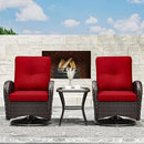 Joyside Outdoor Swivel Rocker Chairs, 3 Piece Wicker Patio Set with Thick Cushion and Side Table, Rattan Patio Swivel Rocking Chairs for Porch, Deck Use (Brown/Red, 3 PCS) by GreenHaven Gardens