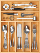 BAMEOS Bamboo Silverware Drawer Organizers, 11.9 inch Utensil Drawer Organizer for Kitchen Drawers, 7 Slots Total Large Flatware Organizer for Knives Cutlery Spoons Forks (Natural) by CozyNest Decor
