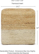 REDEARTH · Cube Pouf Ottoman - Braided Pouffe Accent Sitting Square Footrest for Living Room, Bedroom, Nursery, kidsroom, Patio, Gym; 100% Jute Set of 2 (14.5"x14.5"x16"; Natural Ivory) by CozyNest Decor
