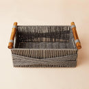 LA JOLIE MUSE Wicker Storage Baskets for Organizing, Recyclable Paper Rope Basket with Wood Handles, Decorative Hand Woven Basket Organizers for Makeup Books Shelves Living Room, Grey, Set of 2 by TinyTreasures Baby Boutique