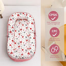 Baby Lounger, Foldable Infant Nest Pillow with Soft Memory Foam Mat, Cover with Adorable Pattern, Converts to Backpack for Easy Travel, 0-12 Months, Pink by TinyTreasures Baby Boutique