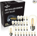 BRIMAX 25 Pack 2W S14 Replacement LED Bulbs,2700K Soft Warm White, Shatterproof Waterproof Outdoor String Light Bulbs Dimmable,E26 Medium Base,Plastic Edison Bulbs for Patio Garden by GreenHaven Gardens