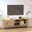 62" Tambour Door TV Stand,Wood Mid Century Modern TV Cabinet for Up to 75“ TV,Curved Edge Long TV Stand with Storage for Bedroom Living Room (Natural, 62.2inch) by CozyNest Decor