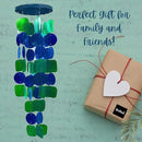 Bellaa 24858 Wind Chimes Outdoor, Garden Decorations, Musical, Indoor/Outside Windchimes, Beach, Ocean Breeze, Gifts for Mom, Gift for All Occasions, Capiz Sea Glass Shells Wood 27 inch Green Blue by CozyNest Decor