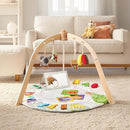 Wooden Baby Play Gym & Tummy Time Playmat – Montessori Sensory Activity Mat with 6 Developmental Toys for Fine Motor Skills – for Newborns to Toddlers (0–12M+) by TinyTreasures Baby Boutique