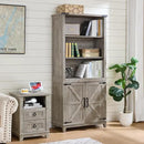 70in Tall Bookshelf 5 Tier Bookcase with Barn Doors and Adjustable Shelves, Grey Farmhouse Book Shelf with Storage Cabinet, Wood Freestanding Display Bookshelves for Bedroom, Kitchen (2PCS) by CozyNest Decor