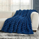 Cozy Bliss Faux Fur Throw Blanket for Couch, Cozy Warm Plush Striped Blanket for Sofa Bedroom Living Room,50 * 60 Inches Navy Blue by CozyNest Decor