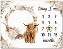 Boho Floral Baby Monthly Milestone Blanket Neutral Bohemian Photo Prop Blanket Personalized Highland Cow Baby Present Pampas Grass Ideas for Newborn Nursery Decor (Brown, Highland Cow) by TinyTreasures Baby Boutique