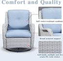 5 Piece Outdoor Patio Furniture Set - Wicker Furniture Patio Conversation Set, Outdoor Swivel Rocker Chairs with 3-Seater Sofa and 2 Ottomans for Small Space, Baby Blue Cushion by GreenHaven Gardens