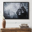 ElephantStock Boxing Gloves Wall Art - Horizontal Framed Canvas - 1-Piece Living Room Wall Decor - Photography Sports Canvas Print - Black and Gray Decor for Wall - 25" X 17" by CozyNest Decor