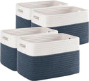 4 Pack Storage Baskets for Organizing, Woven Baskets for Shelves - Perfect for Toys, Books, Towels, and Clothes, Durable Gift Basket Bins Toy Storage, 12.7''L x9''W x7.8''H, Blue and White by CozyNest Decor