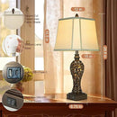 28.5" high Vintage Brown Table Lamps Set of 2 - Bedside Lamp with Faux Silk Shades - for Bedroom and Living Room with USB and Nightlight - Perfect for Nightstands and Bedrooms (Bulb Included) by CozyNest Decor