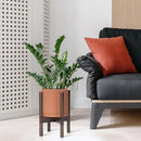D'vine Dev Terracotta Planter with Walnut Color Stand - 8 Inch Modern Round Flower Pot with Wood Planter Holder, Terracotta, 55-B-Y-5 by GreenHaven Gardens