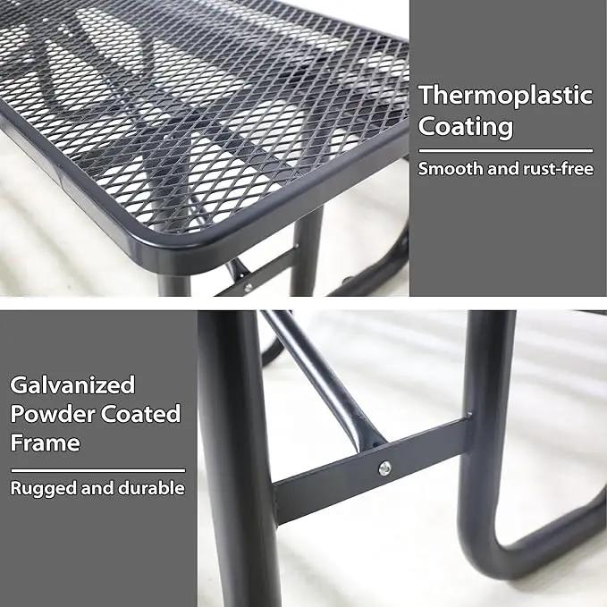 4FT Metal Picnic Tables for Outdoors, Commercial Rectangular Picnic Table and Bench Set for Outside, Patio, Garden, Backyard, Porch, Surface Mount, Black, photo 5 of 8