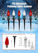 C9 LED Christmas Lights Outdoor with Stakes, 25.7 Feet 20 LED C9 Strawberry String Lights, Connectable Shatterproof Pathway Lights Marker for Path, Lane, Patio, Xmas Holiday Decorations, Red and White by GreenHaven Gardens
