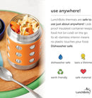 LunchBots Thermal 12 oz Triple Insulated Thermos - Hot 6 Hours or Cold 12 Hours - Leak Proof Thermos Soup Jar - All Stainless Interior - Navy Lid - Orange Dots by TinyTreasures Baby Boutique