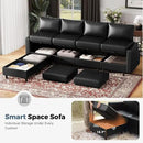 ABCASA Oversized 145.5" Faux Leather Modular Sectional Sofa, Modern Large 10 Seater U Shaped Couch with Storage Seat with Reversible Chaise Deep Seat for Living Room DIY Combination - Black by CozyNest Decor