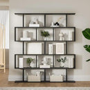 Black 5-Tier Geometric Bookcase, S-Shaped Modern Bookshelf Set of 2, 62.6" Tall Room Divider Book Shelf, Decorative Display Shelf by CozyNest Decor