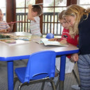 FDP Rectangle Activity School and Classroom Kids Table (30 x 60 inch), Toddler Legs, Adjustable Height 15-24 inches - Gray Top and Blue Edge by CozyNest Decor