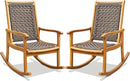 Idzo Wood Wicker Rocking Chair, 400 lbs Capacity, Durable Eucalyptus Wood, Natural Finish, Comfortable Curvy Design, Ideal for Deck, Patio Furniture, Teak Outdoor Furniture, Set of 2 by CozyNest Decor