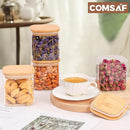 ComSaf 0.7 Qt Glass Food Storage Jars Set of 4, Clear Glass Storage Containers with Lids, Pantry Organization Jar, Spice Jar, Blooming Tea, Coffee and Sugar Container, Small Canister Set for Kitchen by CozyNest Decor