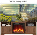 Fireplace TV Stand for Television up to 80 Inch,Entertainment Center with Adjustable Shelf,Mid-Century Modern Fluted TV Stand with 23" Electric Fireplace,Media Console for Living Room,Bedroom by CozyNest Decor